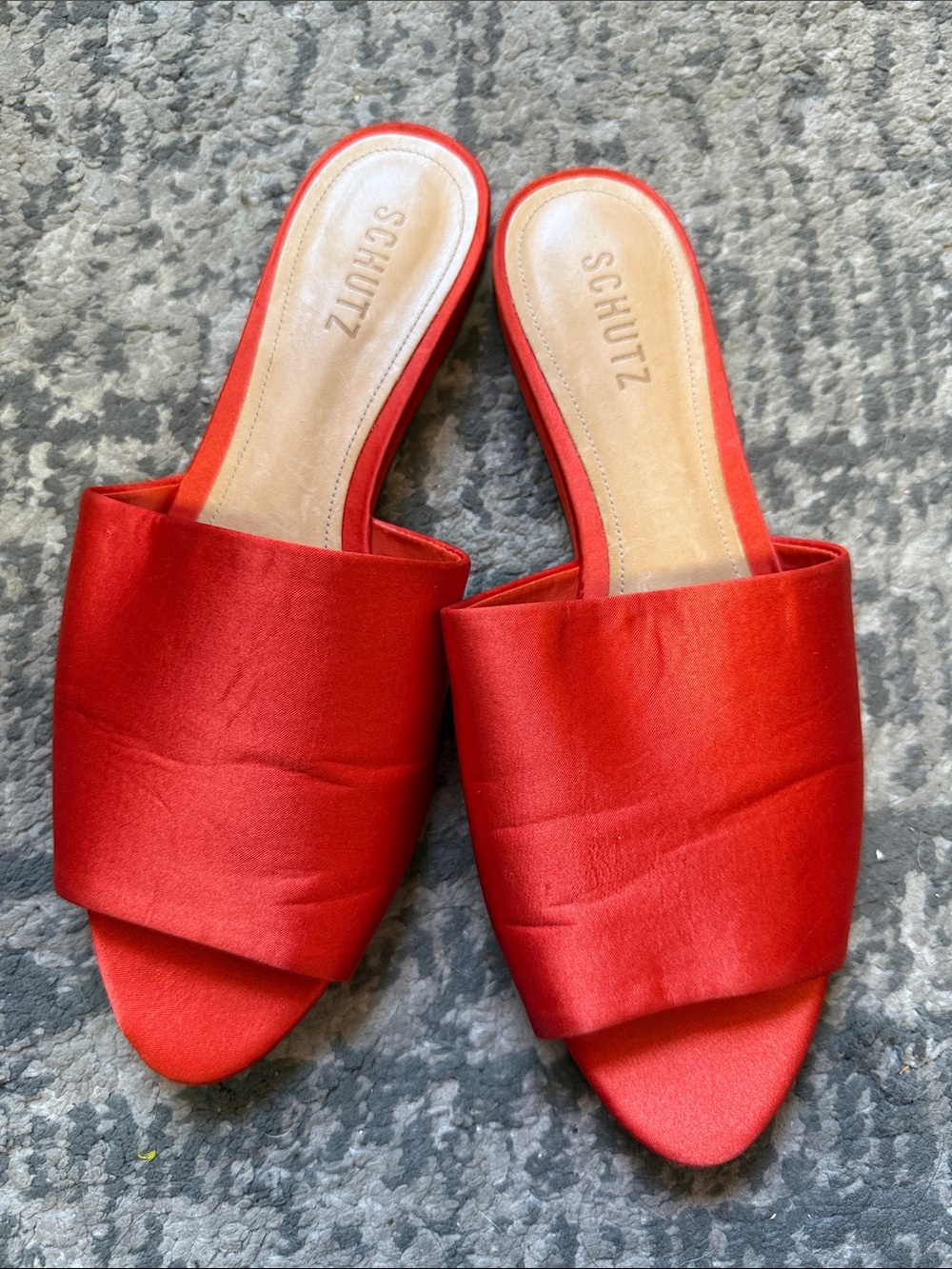 Schutz Women’s Red Satin Slide Sandals